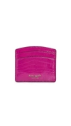 Kate Spade Sylvia Croc Embossed Card Holder In Berry Blitz