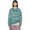 MARC JACOBS MARC JACOBS GREEN AND BLUE SILK CREWNECK SWEATER