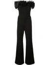 AIDAN MATTOX FITTED JUMPSUIT WITH TULLE STRUCTURE