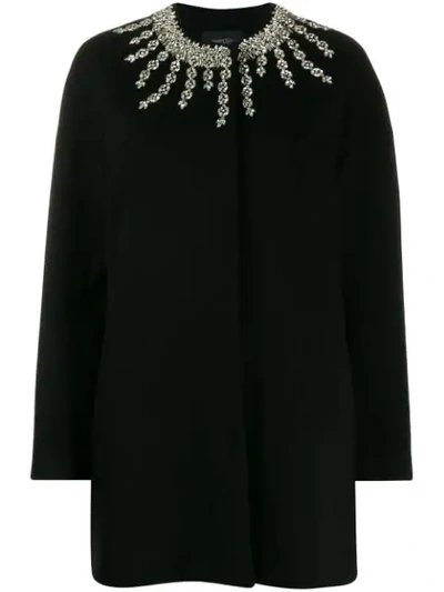 Giambattista Valli Crystal-embroidered Collarless Coat In Black