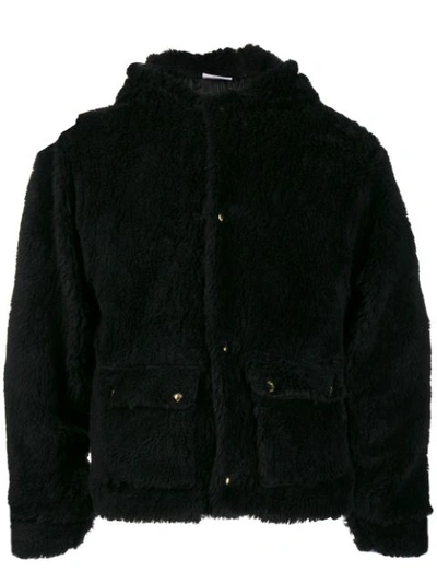 Gcds Embroidered Logo Shearling Jacket In Black