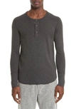 Wings + Horns Base Long Sleeve Henley In Heather Charcoal
