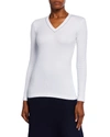 Brunello Cucinelli White V-neck Pullover With Beads Detailing In Stretch Cotton Woman Brunello Cucin In White