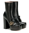 Gucci Leather Platform Ankle Boot With Fringe In Black