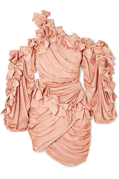 Zimmermann Sabotage Bow-detailed Draped Silk-satin Mini Dress In Blush