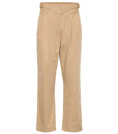 Loewe High-rise Cotton Cropped Pants In Beige