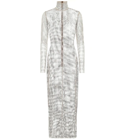 Alessandra Rich Crystal Midi Dress In Silver