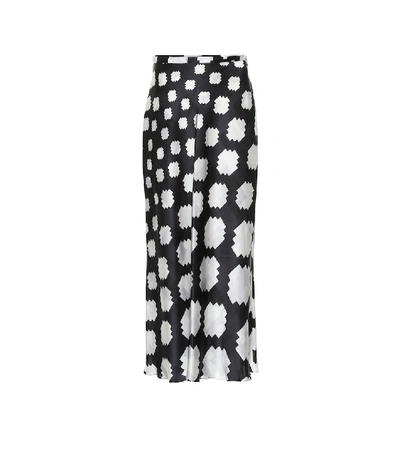 Marni Printed Satin Midi Skirt W/ Pleats In Lily White