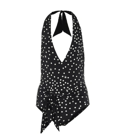 Stella Mccartney Tie-front Polka-dot Halterneck Swimsuit In Black