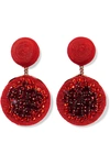 REBECCA DE RAVENEL POMEGRANATE GOLD-PLATED, CORD AND CRYSTAL CLIP EARRINGS