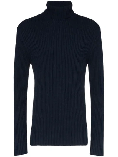 Bottega Veneta Men's Heavy Rib-knit Turtleneck Sweater In Blue