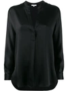 Vince Silk Satin Band Collar Blouse In 001 Blk