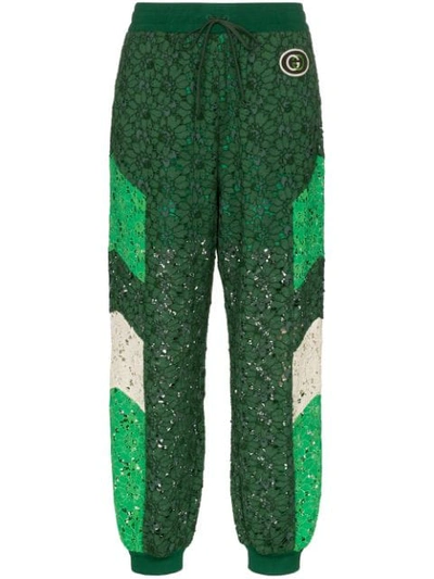 Gucci Embroidered Lace Track Trousers In Green