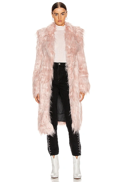 Sandy Liang Long Faux Fur Coat In Pink Tinsel
