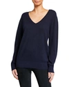 Vince Weekend V-neck Cashmere Pullover Sweater In Blue