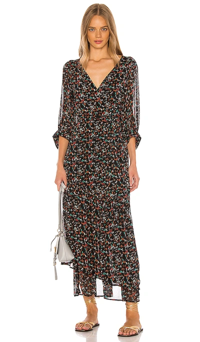 Apiece Apart Bouganvillea Wrap Dress In Brush Print Black Multi