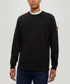 Stone Island Washed Cotton Logo Patch Sweater In Black