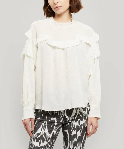 Isabel Marant Moyra Silk-blend Frilled Blouse In Brown