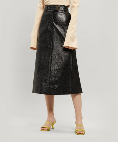 A.w.a.k.e. Back-to-front Coated Midi Skirt In Black