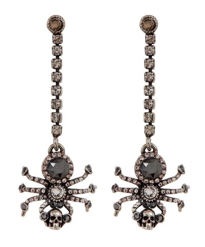 Alexander Mcqueen Silver-tone Crystal Spider Drop Earrings