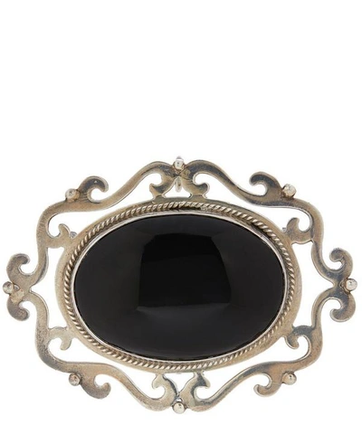 Designer Vintage 1970s Silver Black Onyx Brooch