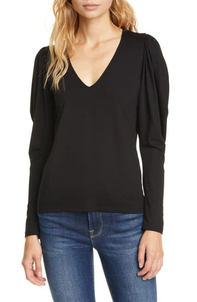 Frame Shirred Silk Long Sleeve Blouse In Black