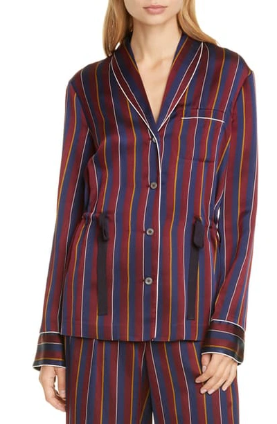 Tommy Hilfiger Tie Waist Pyjama Shirt In Cabernet / Multi
