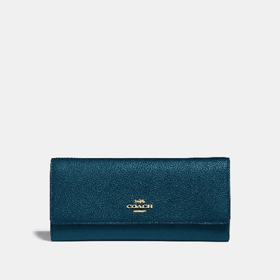 Coach Soft Trifold Wallet In Peacock/gold