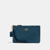 Coach Small Wristlet In Peacock/gold