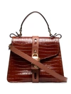 CHLOÉ BROWN ABY CROC-EMBOSSED LEATHER SHOULDER BAG
