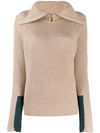 TORY BURCH FOLDED NECK RIBBED JUMPER
