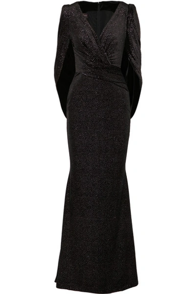 Talbot Runhof Roisin Cape-effect Glittered Velvet Gown In Black