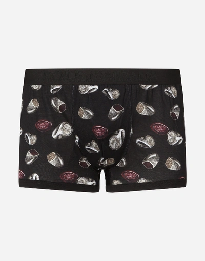 Dolce & Gabbana Cotton Jersey Boxers With Ring Print In Black
