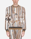 Dolce & Gabbana Silk Sweatshirt With Walking-stick Print In Multicolor