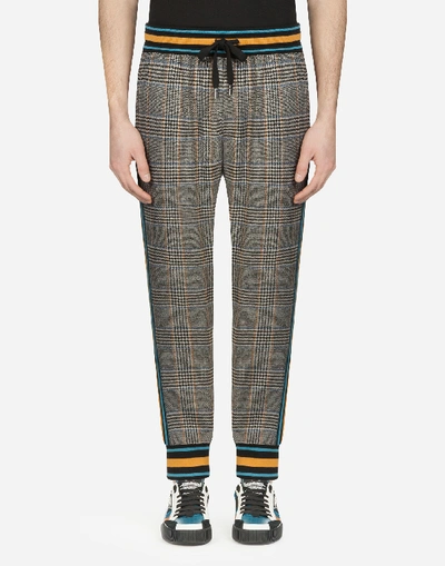 Dolce & Gabbana Prince Of Wales Wool Blend Trousers In Black