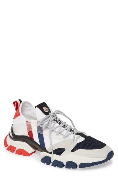Moncler Mesh Panelled Lace-up Sneakers In White/blue/red