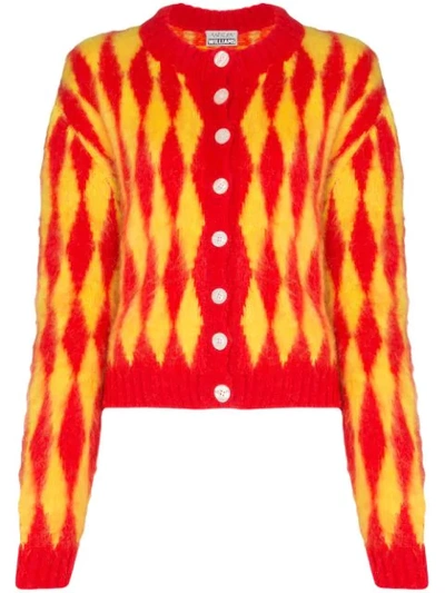 Ashley Williams Rhombus Knit Cardigan In Yellow/red