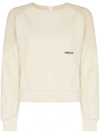 Ambush Logo Printed Fleece Sweatshirt In White