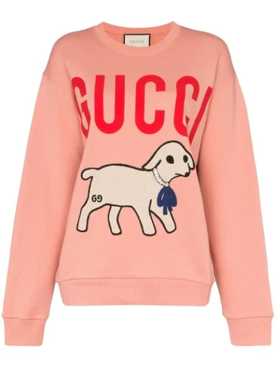 Gucci Oversize Sweatshirt With Lamb Patch In Pink