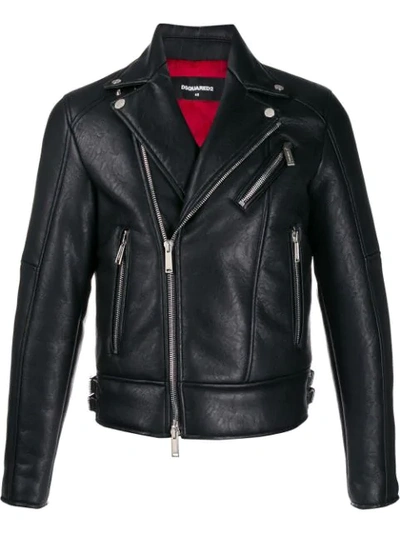 Dsquared2 Kiodo Leather Biker Jacket In Black