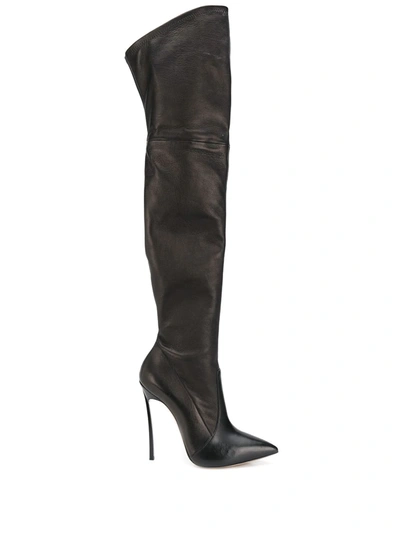 Casadei 100mm Maxi Blade Stretch Leather Boots In Black