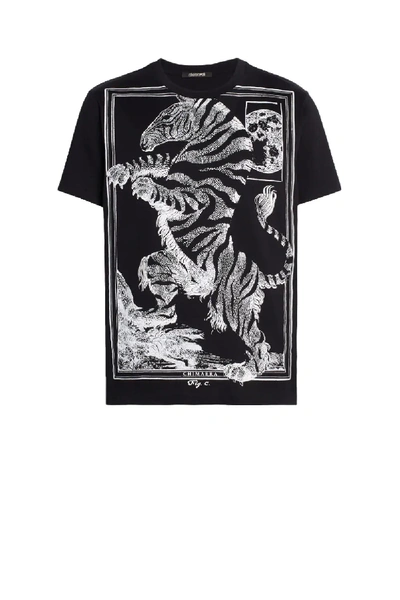 Roberto Cavalli Chimera Stamp Print T-shirt In Black