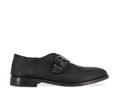 Moma Men's  Black Leather Monk Strap Shoes