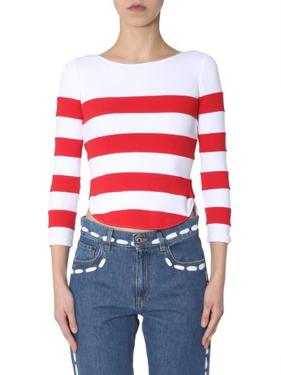 Moschino Long Sleeves In Striped Cotton T-shirts In Red