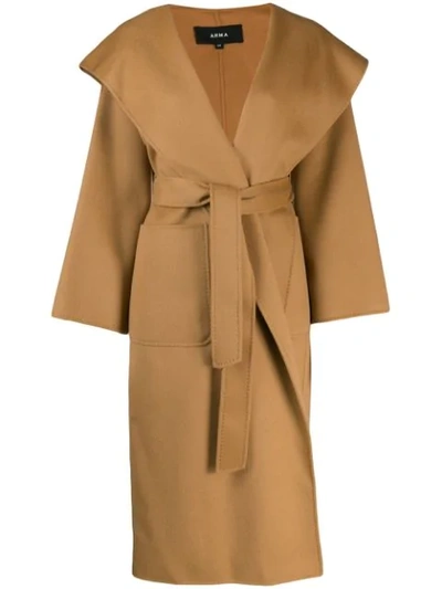 Arma Belted Wool Wrap Coat In Neutrals
