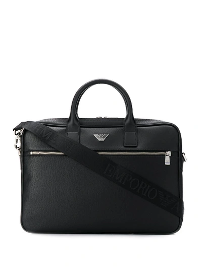 Emporio Armani Small Logo Plaque Briefcase In Black