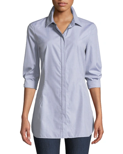 Lafayette 148 Jake Button-front Long-sleeve Cotton Shirting Blouse In Castle Rock Multi