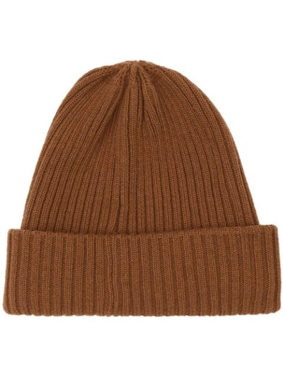 Burberry Knitted Wool Beanie Hat In Brown