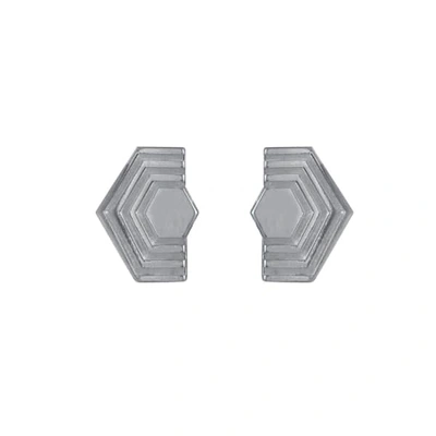 Edge Only Abstract Hexagon Earrings In Silver