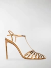 Francesco Russo Caged T-bar Metallic-leather Sandals In Gold
